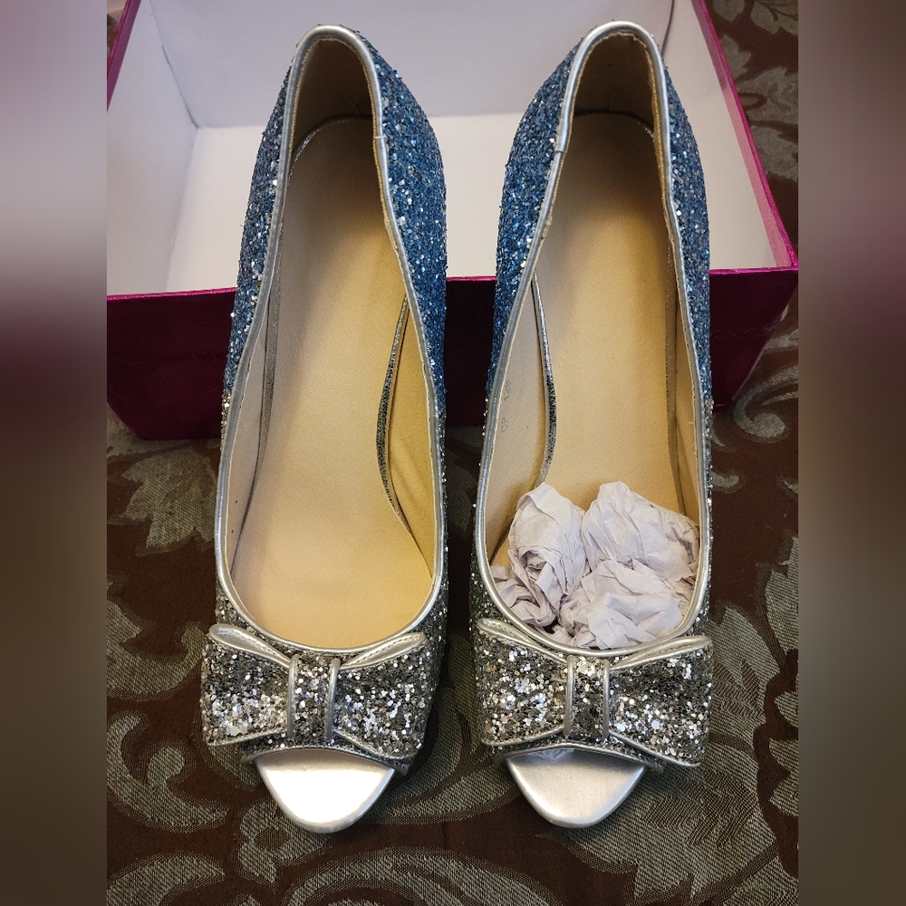 Sky Blue and Silver Glitter stilleto heels